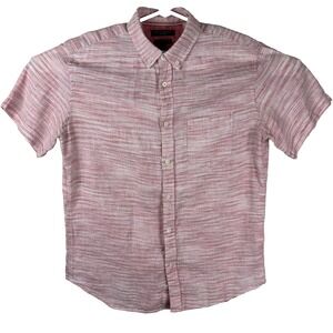 Banana Republic Men's Large Camden Fit Shirt 100% Linen Pink Short Sleeve Button